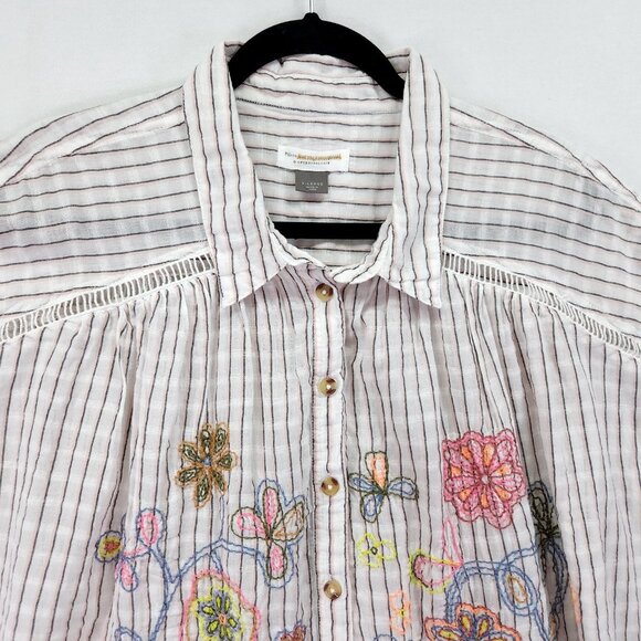 Pilcro Anthropologie Top Womens XL Linen Blend Serena Surf Henley Embroidered - Picture 4 of 12